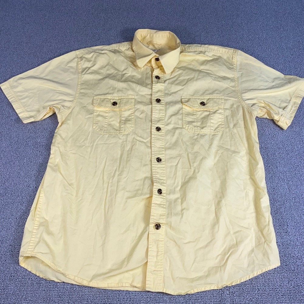 Magellan Outdoors Shirt Mens XL Yellow Short Sleeve Cotton Button Down Utility L